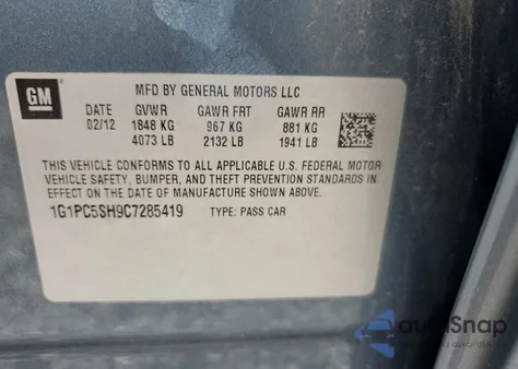 2012 Chevrolet Cruze Ls from USA, damaged, VIN 1G1PC5SH9C7285419